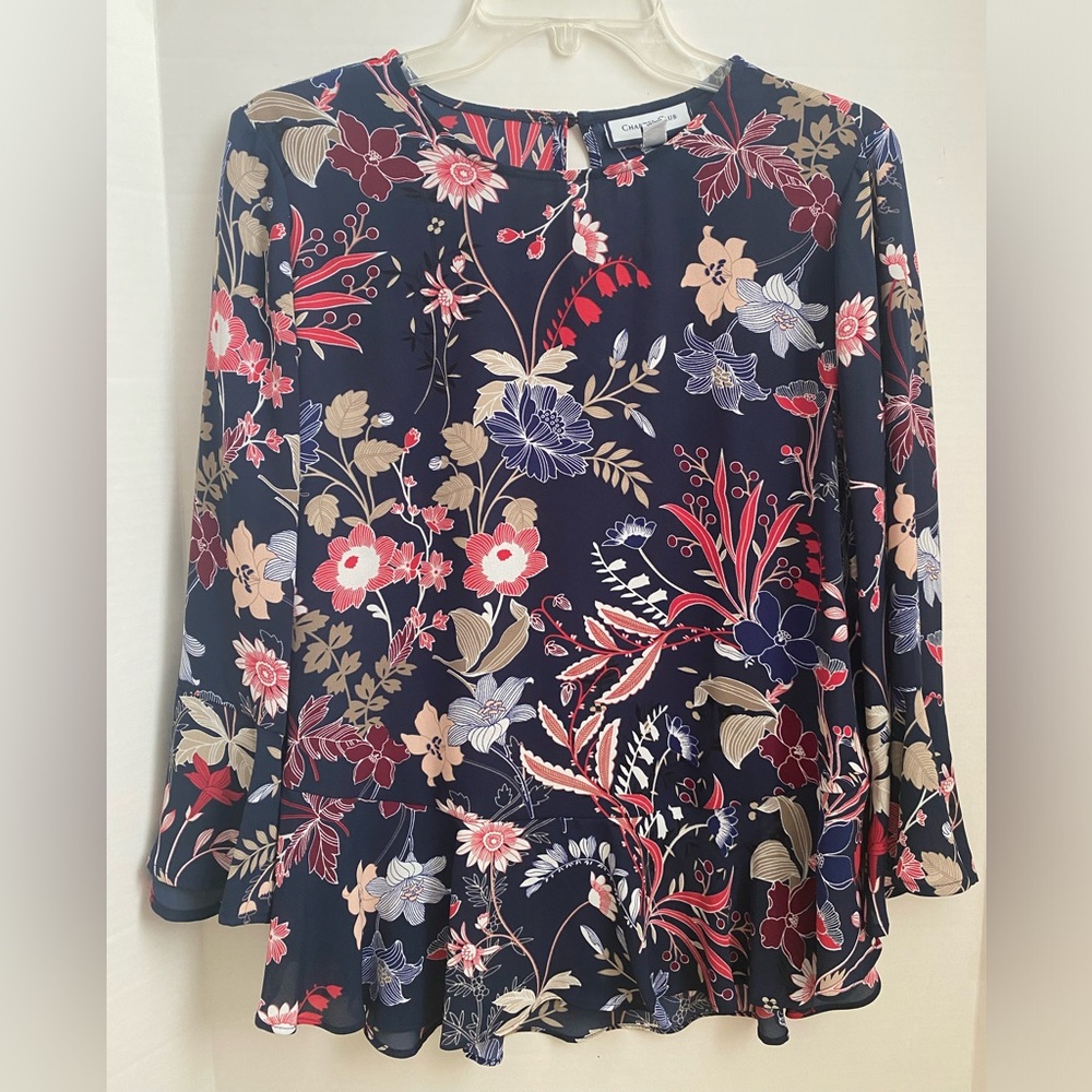 Charter Club Flower Print Long Sleeve Top - Like New, Size Small